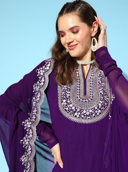 Dhiyona KL Women Ethnic Motifs Embroidered Regular Thread Work Kurta with Sharara & With Dupatta
