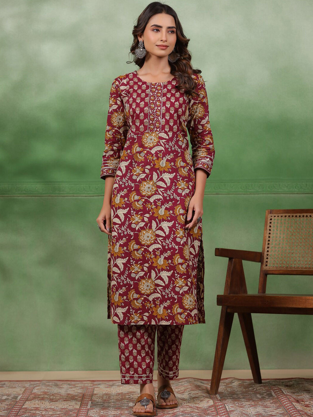 Printed Pure Cotton Kurta With Trouser & Dupatta