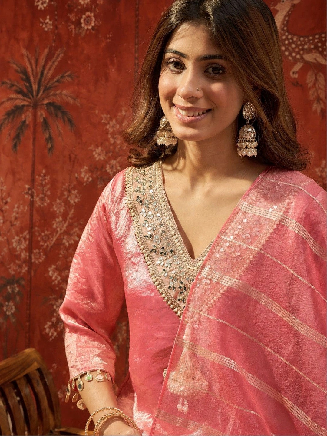 Women Regular Gotta Patti Pure Silk Kurta with Trousers & With Dupatta