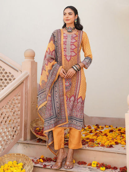 Dhiyona KL Women Ethnic Motifs Printed Regular Kurta with Trousers & With Dupatta