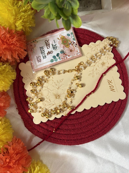 Dhiyona Set Of 2 Pearls Gold Toned Bhaiya Bhabhi Rakhi With Roli Chawal Chandan Mishri