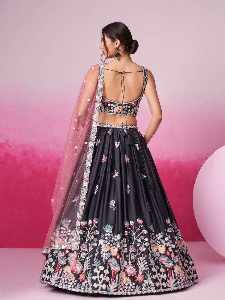 Women Grey Satin Silk Sequin embroidery  Lehenga choli & Dupatta