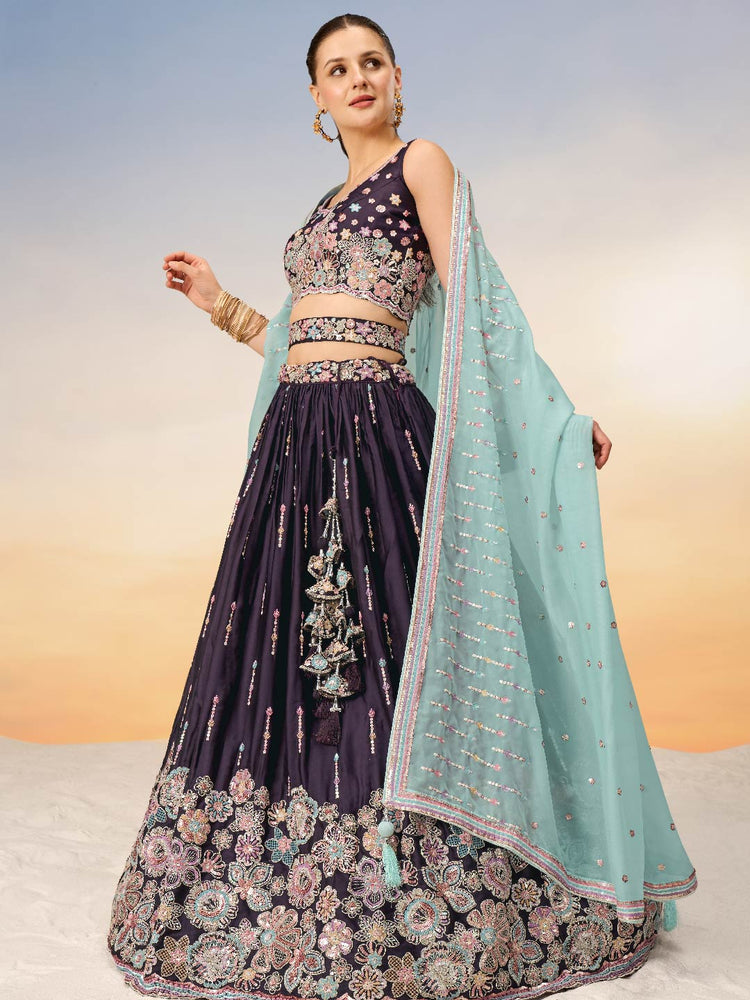 Women Green Satin Silk Sequins with heavy Sequins embroidery  Lehenga choli & Dupatta