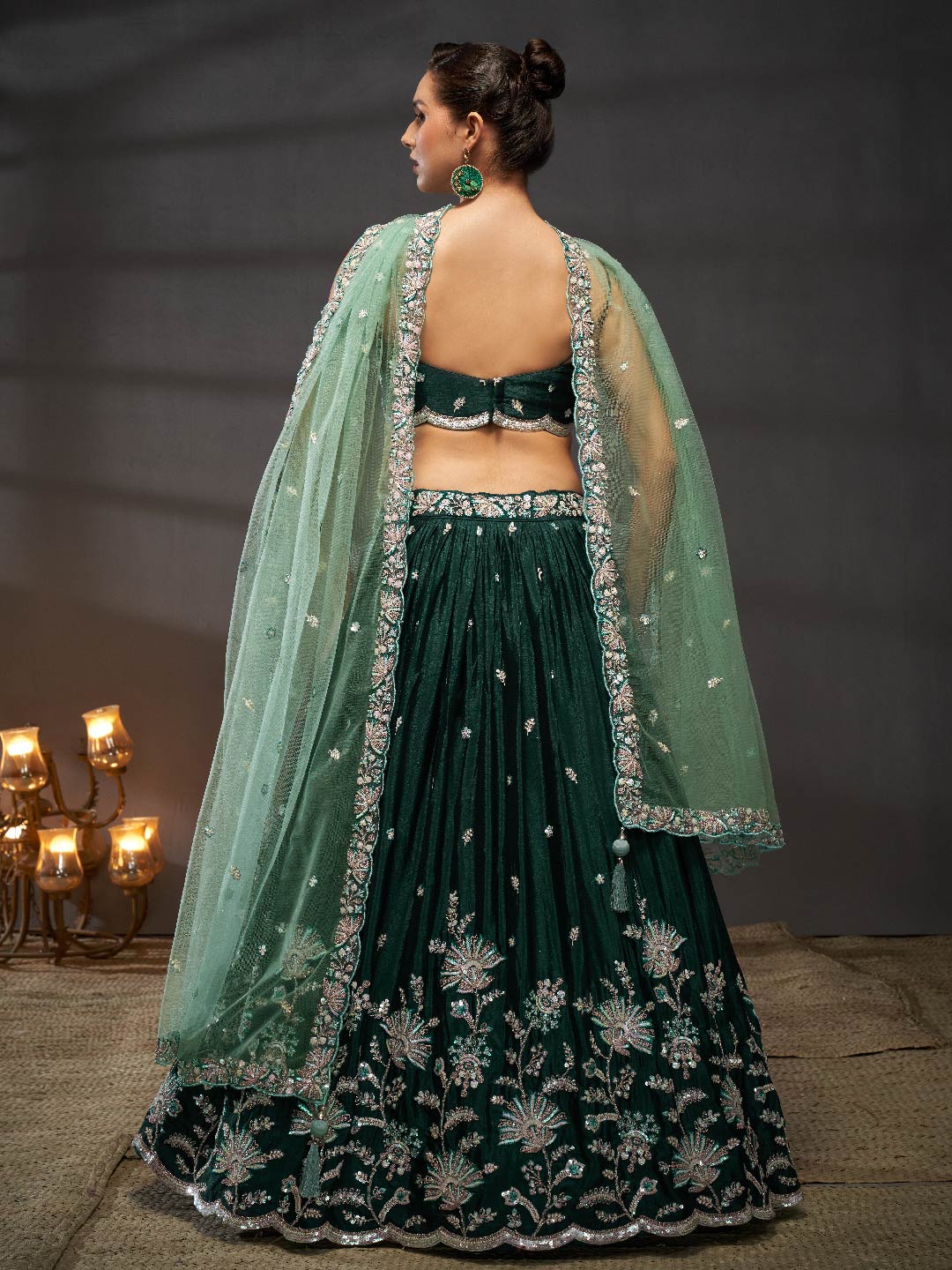 Women Green Pure Chiffon Sequins embroidery  Lehenga choli & Dupatta