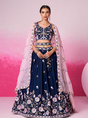 Women Navy blue Organza Sequins embroidery  Lehenga choli & Dupatta