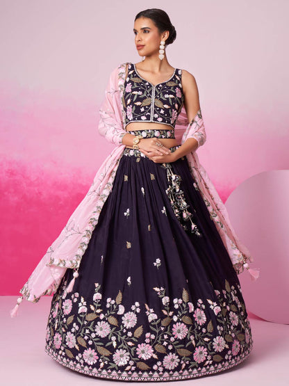 Women Purple Organza Sequins embroidery  Lehenga choli & Dupatta