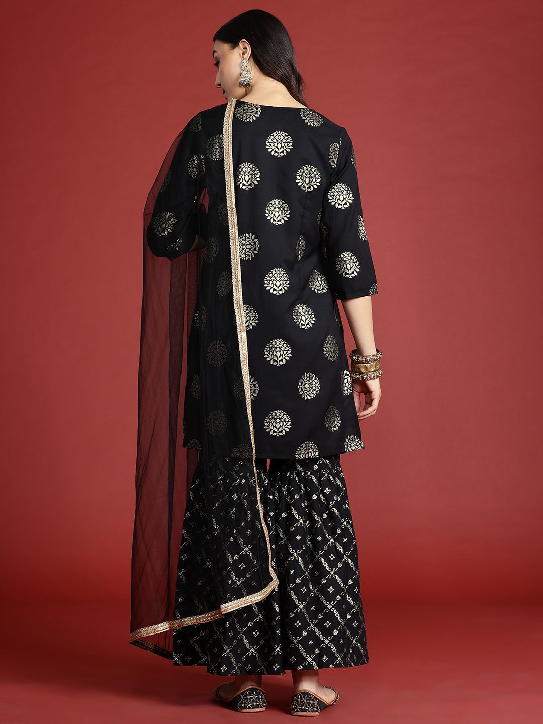 Dhiyona AN Tyohaar Foil Print Kurta with Sharara & Dupatta
