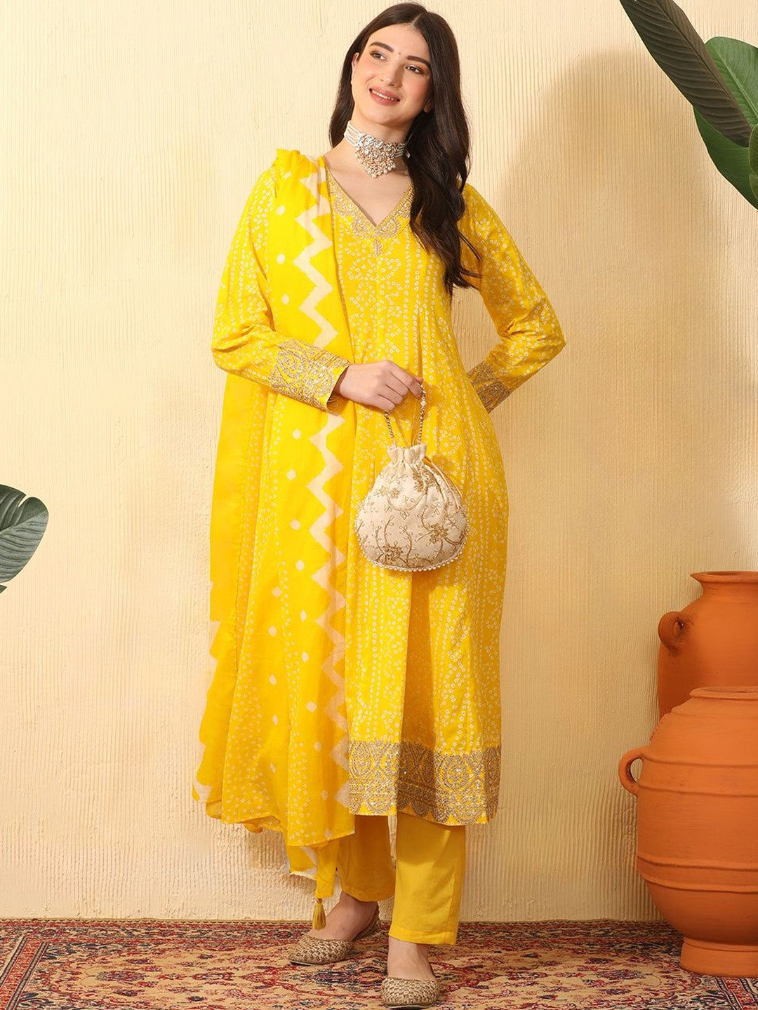 Dhiyona SN Women Ethnic Motifs Printed Regular Thread Work Pure Cotton Kurta with Trousers & With Dupatta