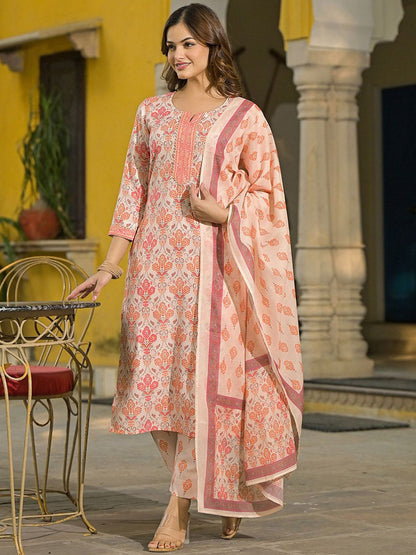 Dhiyona KL Women Floral Printed Regular Kurta with Trousers & With Dupatta