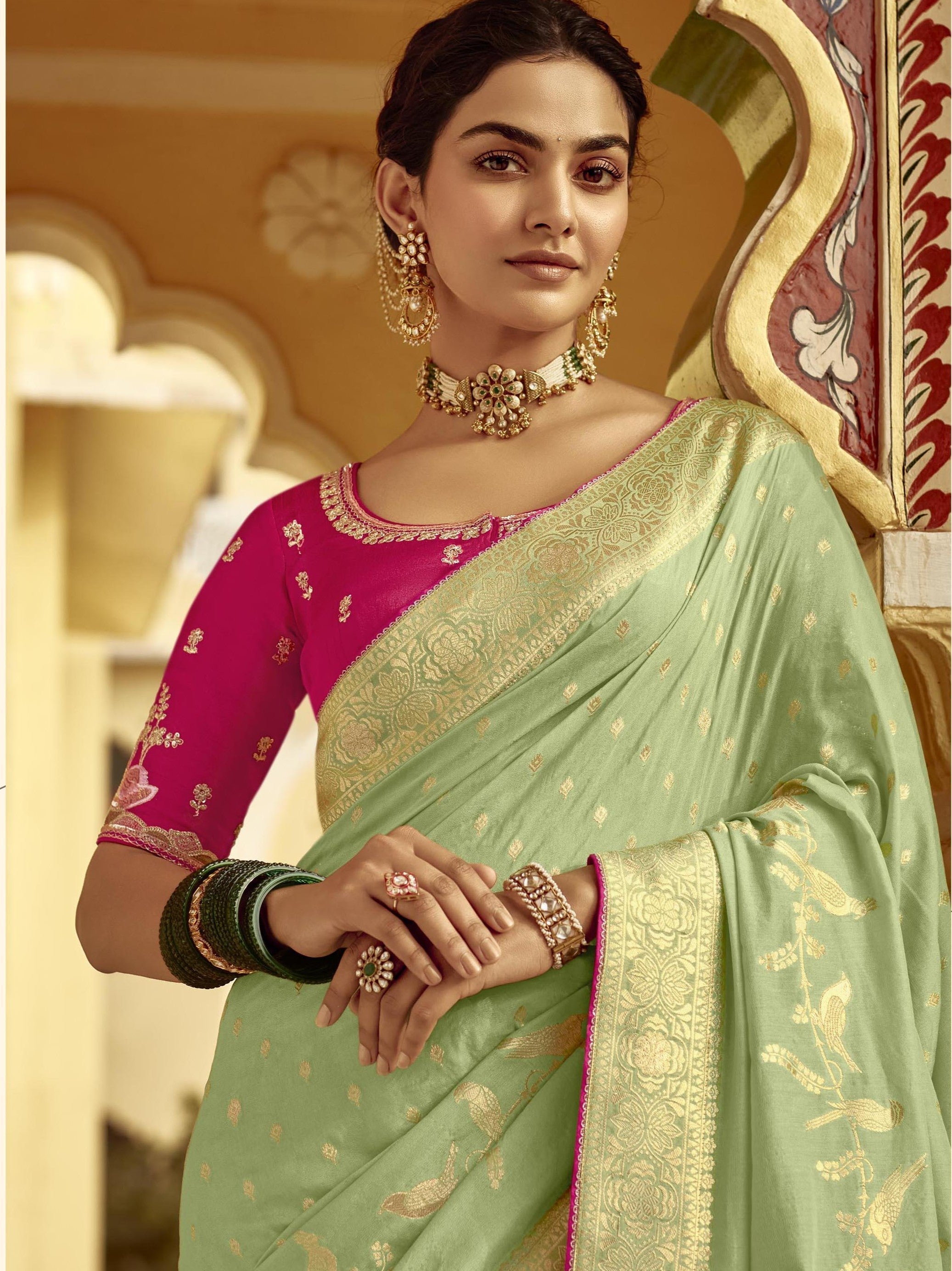 Dhiyona KM Women Ethereal Mint Green Silk Saree “ A Graceful Heritage