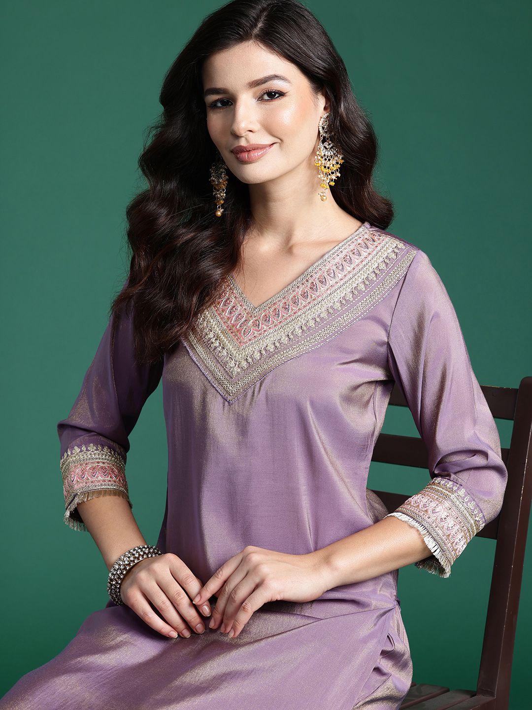 Ethnic Motifs Embroidered Sequinned Kurta With Trousers & Dupatta