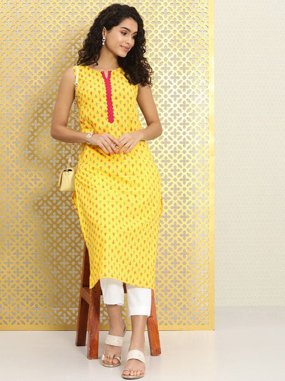 Dhiyona OD  Women Yellow Ethnic Motifs Printed Rozana Straight Kurta