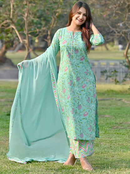 Women Ethnic Motifs Printed Kurta with Palazzo & Dupatta