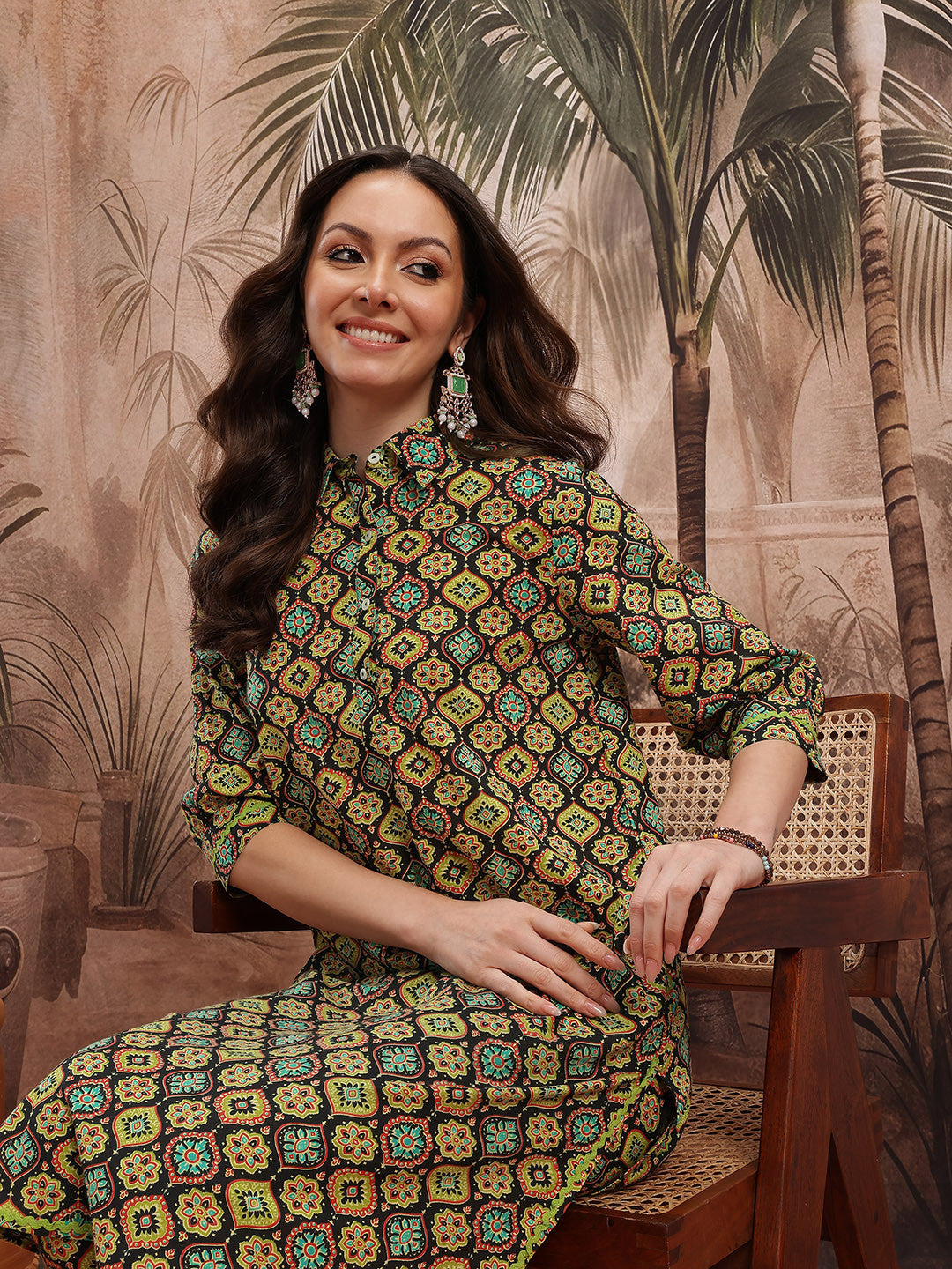 Ethnic Motifs Print Regular Pure Cotton Kurta with Trousers