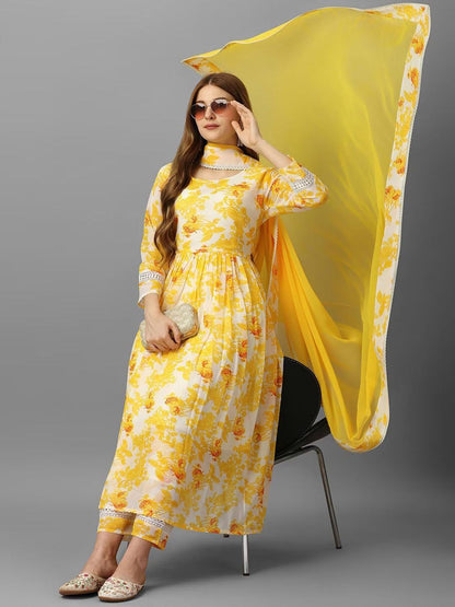 Dhiyona KL Women Floral Printed Pure Cotton Kurta with Palazzos & Dupatta