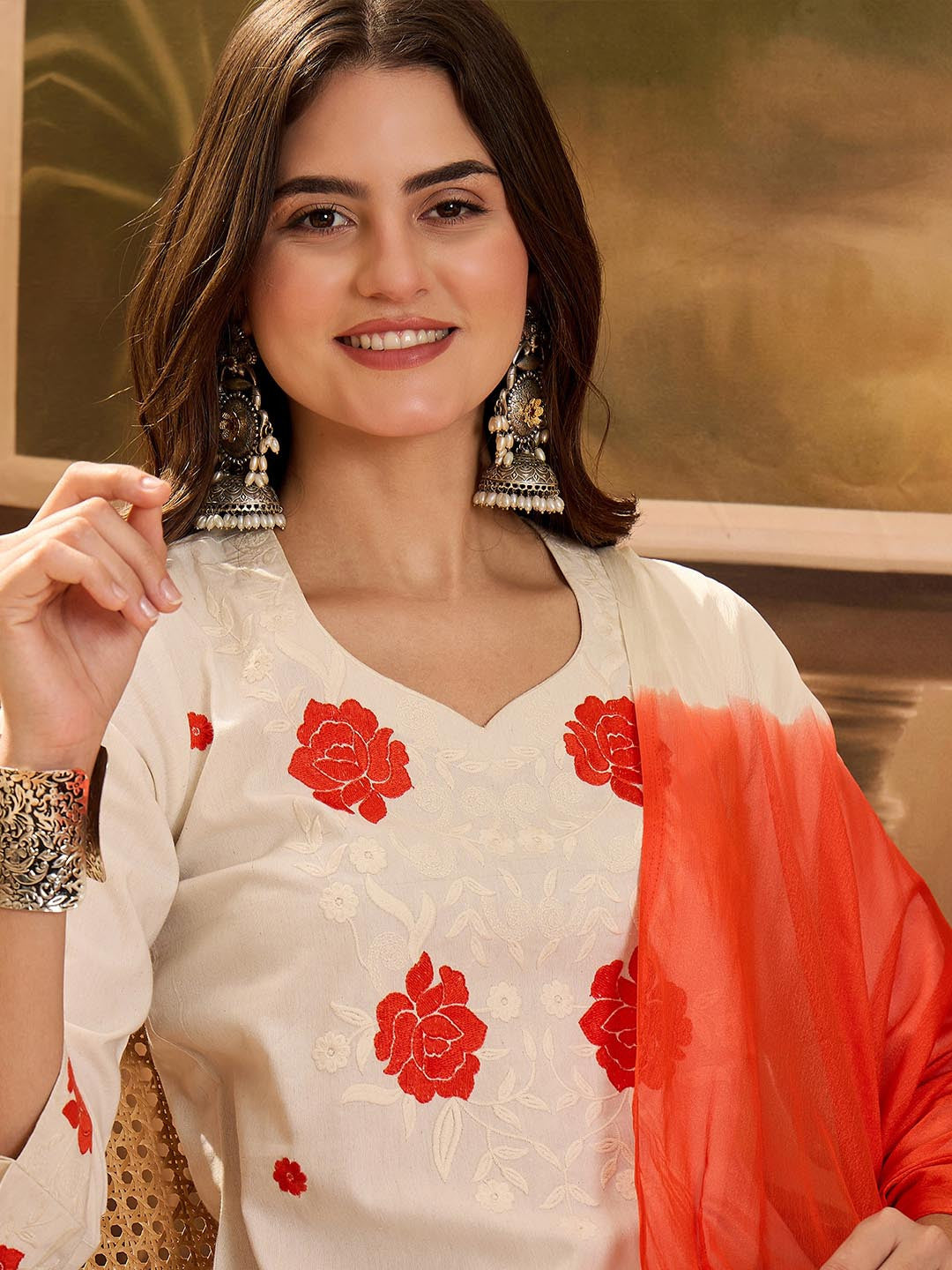 Women Floral Embroidered Kurta with Trousers & Dupatta