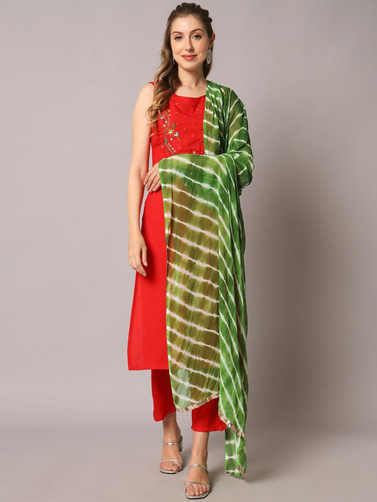 Dhiyona KL Women Floral Yoke Design Mirror Work Kurta With Trousers & Dupatta