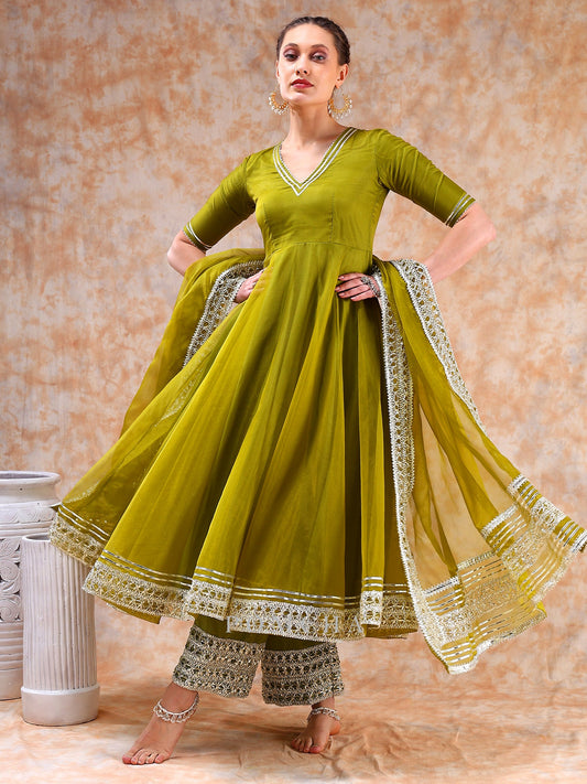 Dil Kash Mehendi Green Anarkali Set