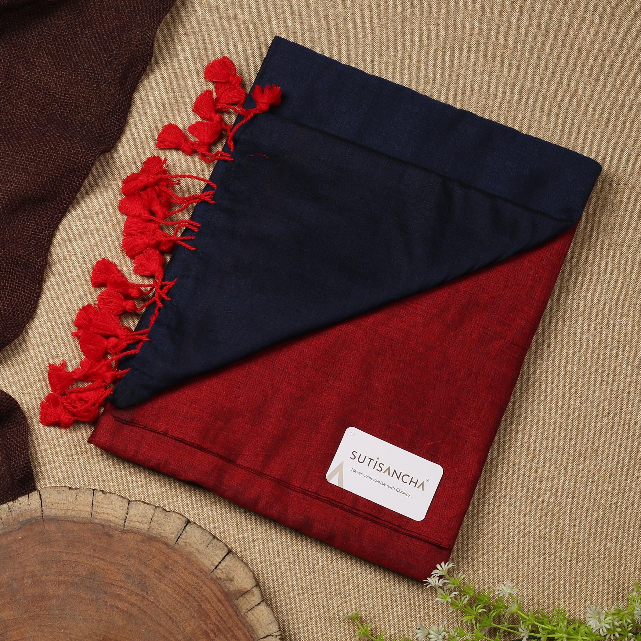 Dhiyona SS Sutisancha Navy Blue & Maroon Handwoven Handloom Cotton Saree