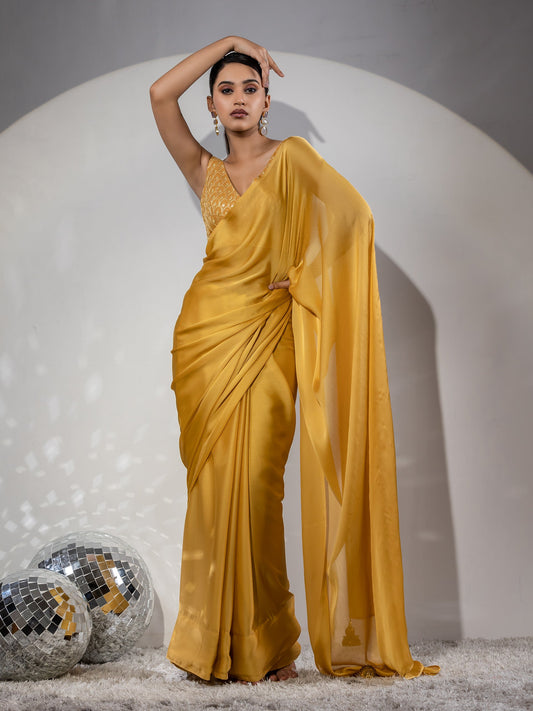 Dhiyona ST Float in Spring Yellow Butter Chiffon with Embroidered Blouse Fabric