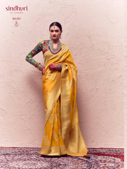Dhiyona KM Women Floral Banarasi Crepe Dola Silk Saree