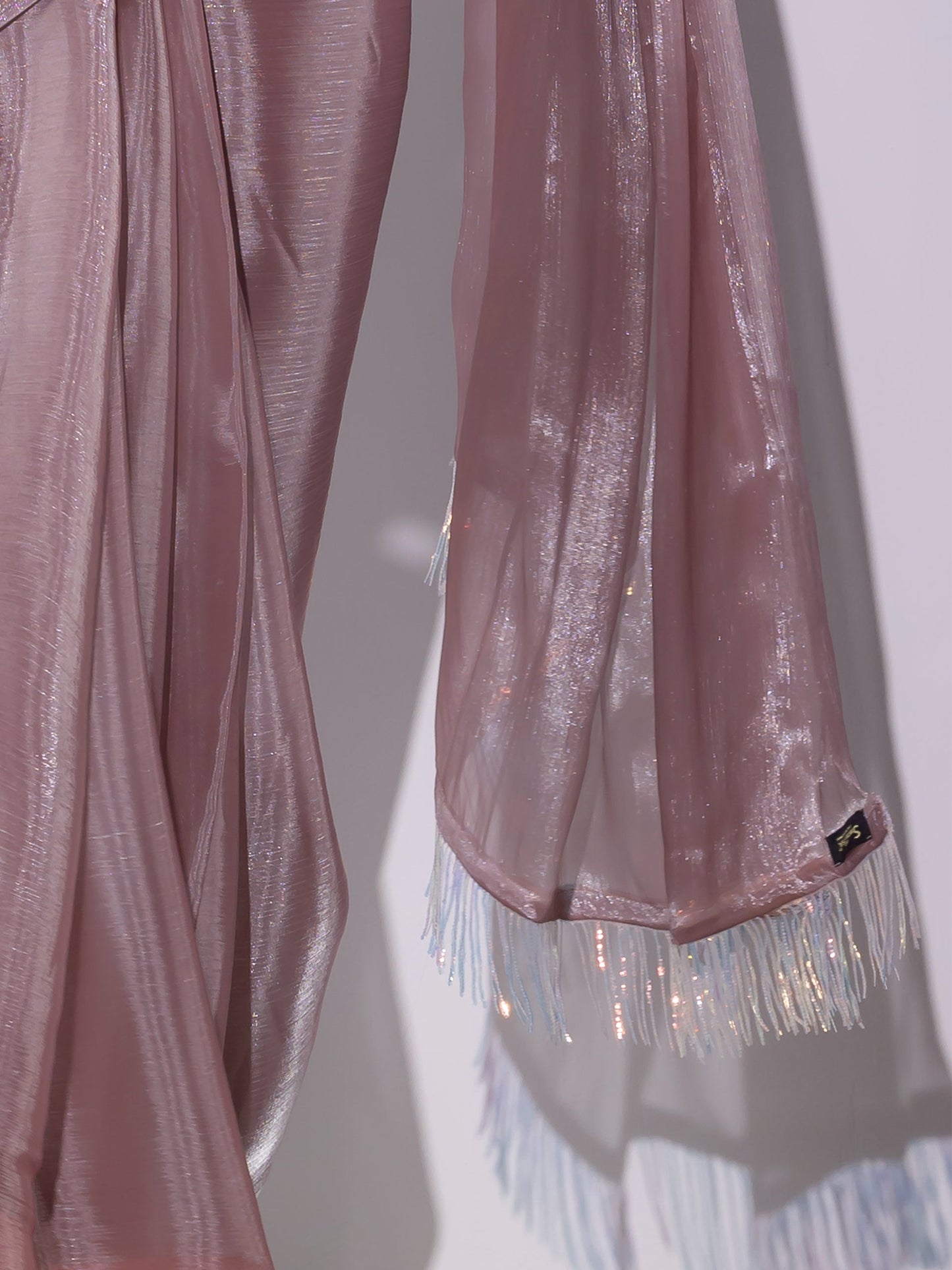 Dhiyona ST Rosy Cloud Organza Satin Saree with Long Iridescent Lace
