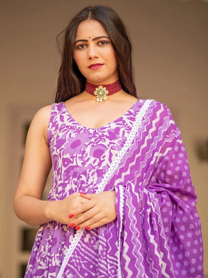 Dhiyona KL Floral Printed Empire Anarkali Kurta with Trousers & Dupatta