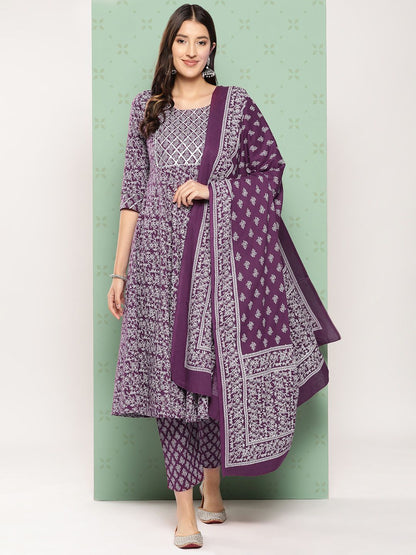 Dhiyona KL Women Ethnic Motifs Printed Empire Gotta Patti Kurta with Trousers & With Dupatta