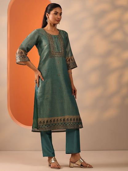 Geometric Embroidered Sequinned Straight Kurta With Trousers And Dupatta