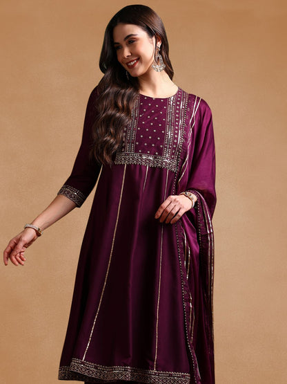 Dhiyona KL Embroidered Empire Gotta Patti Kurta with Palazzos & Dupatta