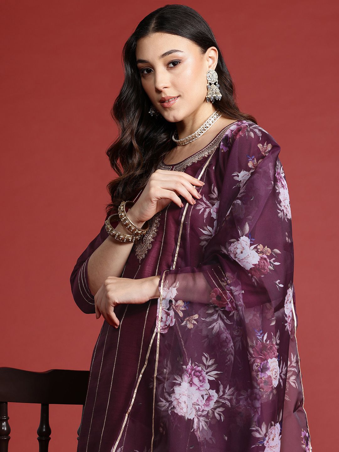 Dhiyona AN Women Embroidered Zari Kurta with Sharara & Dupatta
