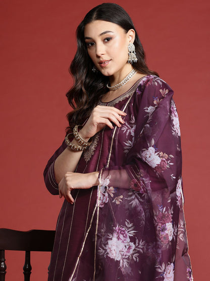 Dhiyona AN Women Embroidered Zari Kurta with Sharara & Dupatta