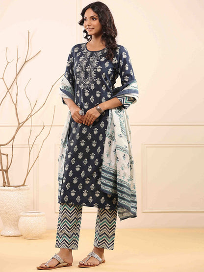 Dhiyona RR Women's Floral Embroidered Kurta with Trousers & Dupatta