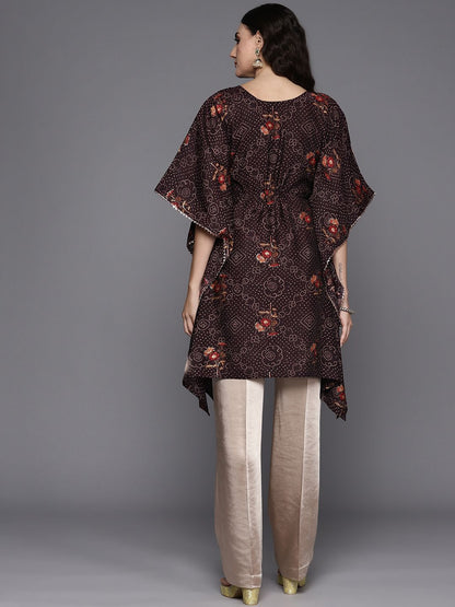 Dhiyona IE Women Bandhani Printed Flared Sleeves Gotta Patti Kaftan Kurta