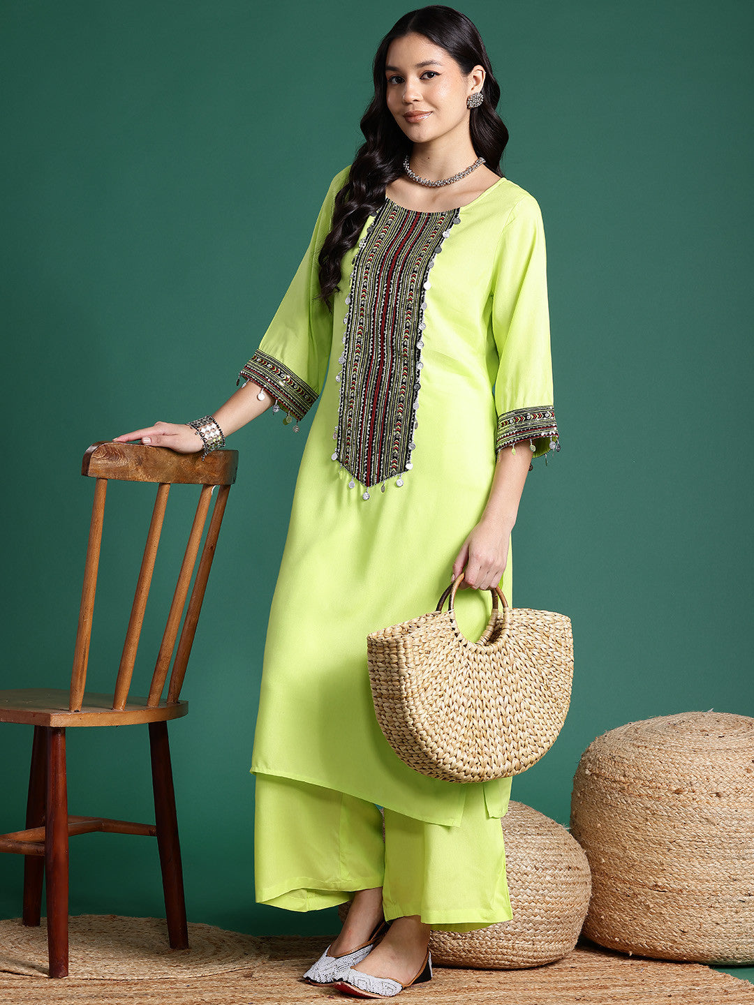 Straight Sequined Kurta with Palazzos