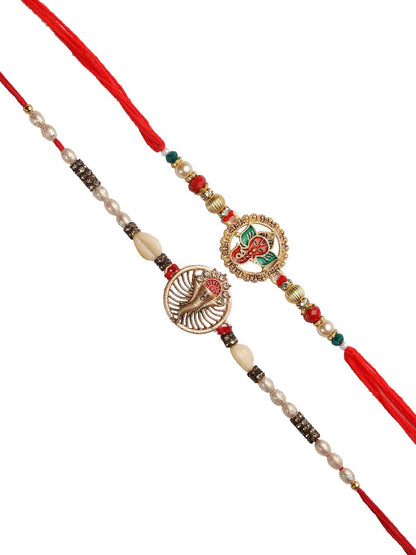 Dhiyona Set Of 2 Red Lord Ganesha Rakhis Comes With Roli Rice & Greeting Card