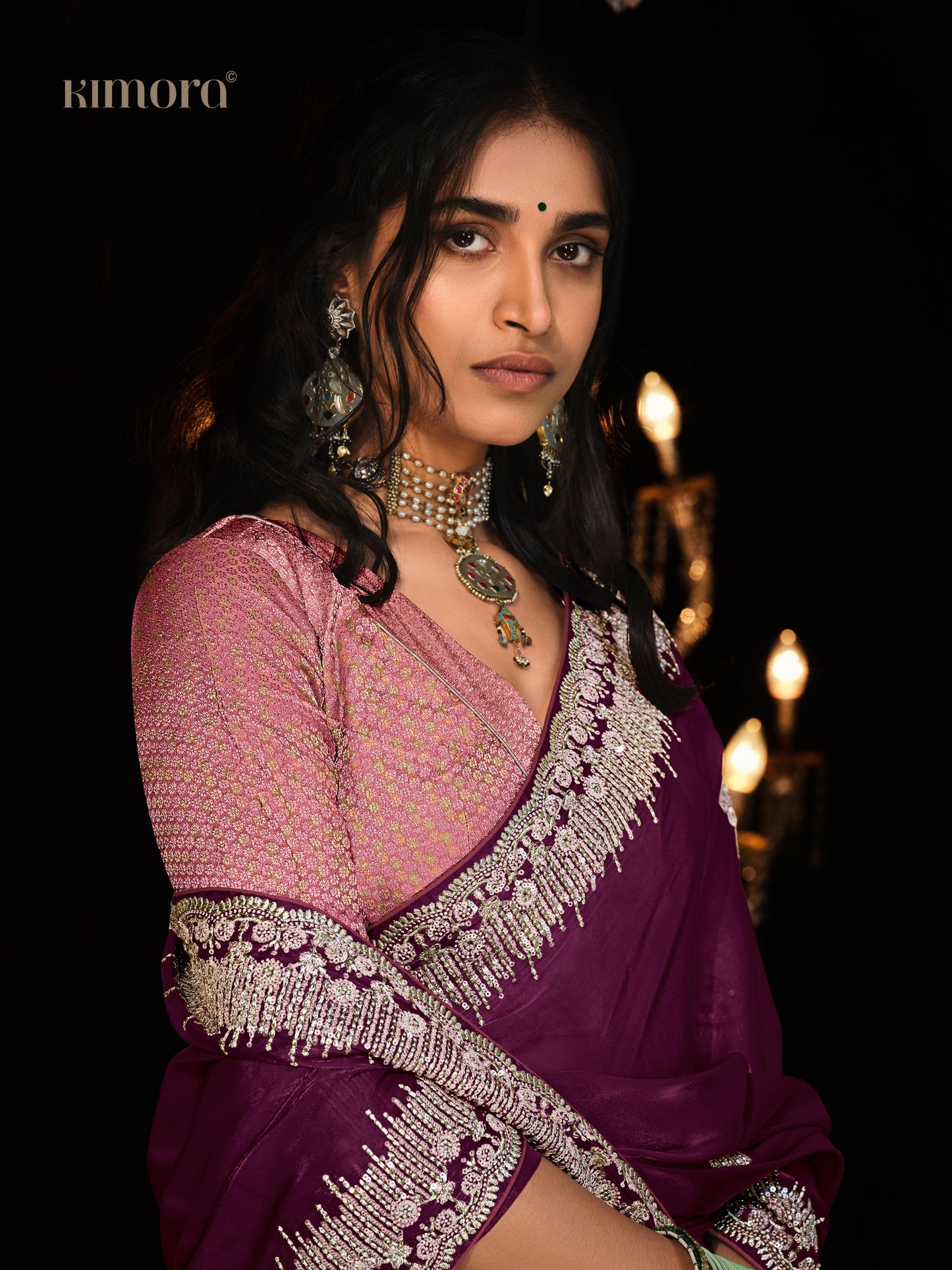 Dhiyona KM Women Purple Silk Saree With Intricate Silver Zari Embroidery - Kimora Exclusive