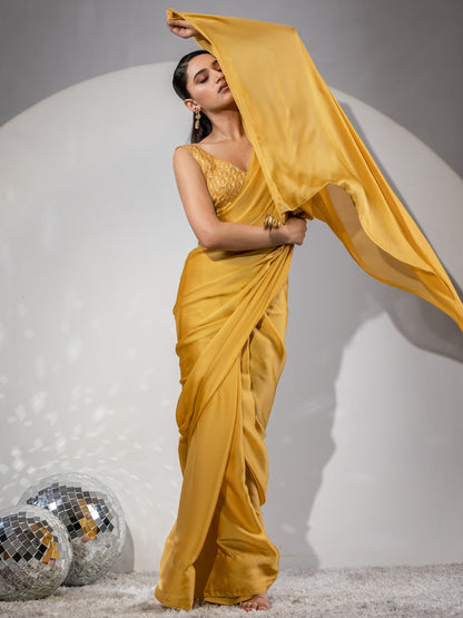 Dhiyona ST Float in Spring Yellow Butter Chiffon with Embroidered Blouse Fabric