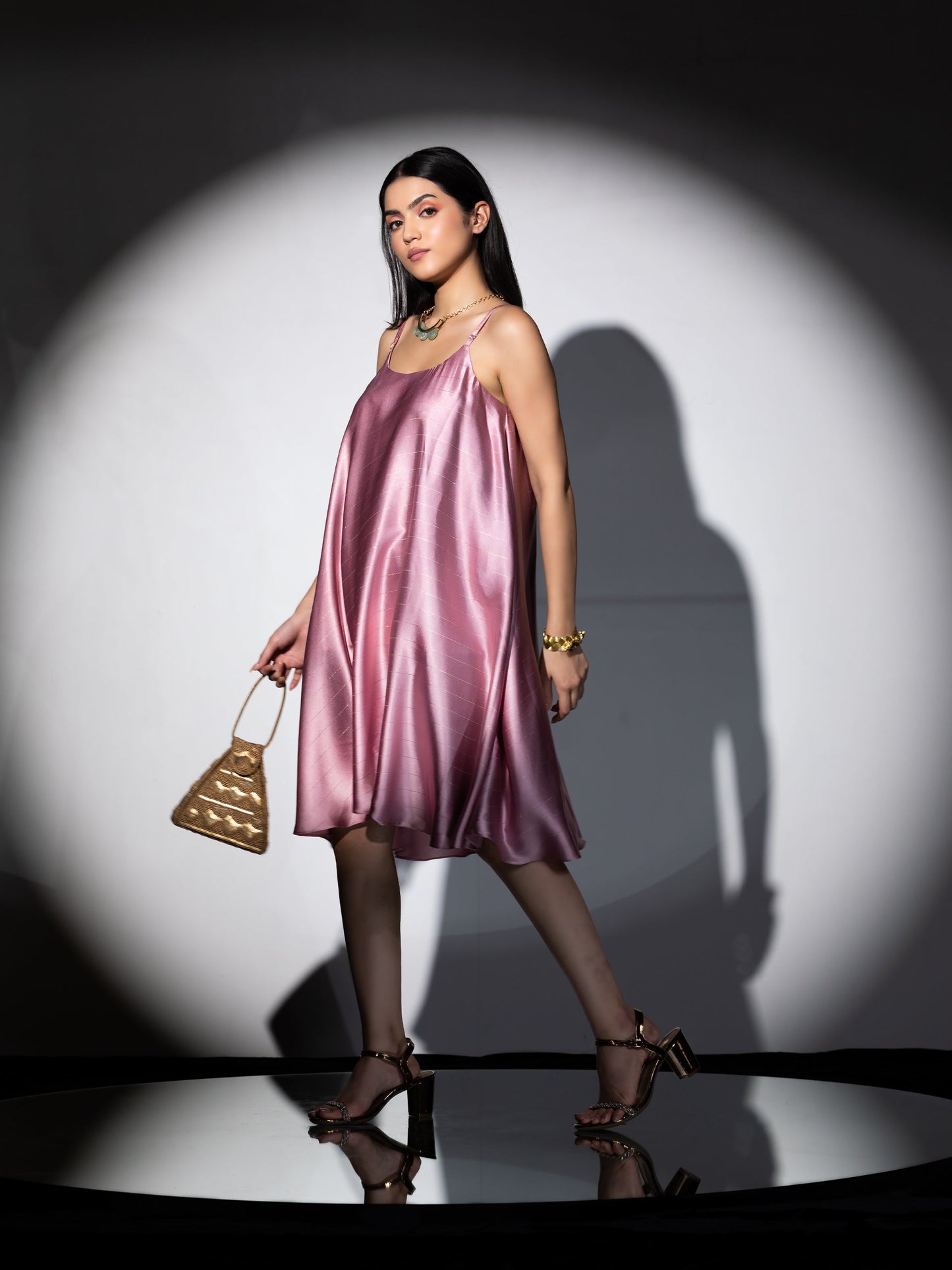 Dhiyona ST 1pc. | Pink Stripe Spaghetti Satin Dress