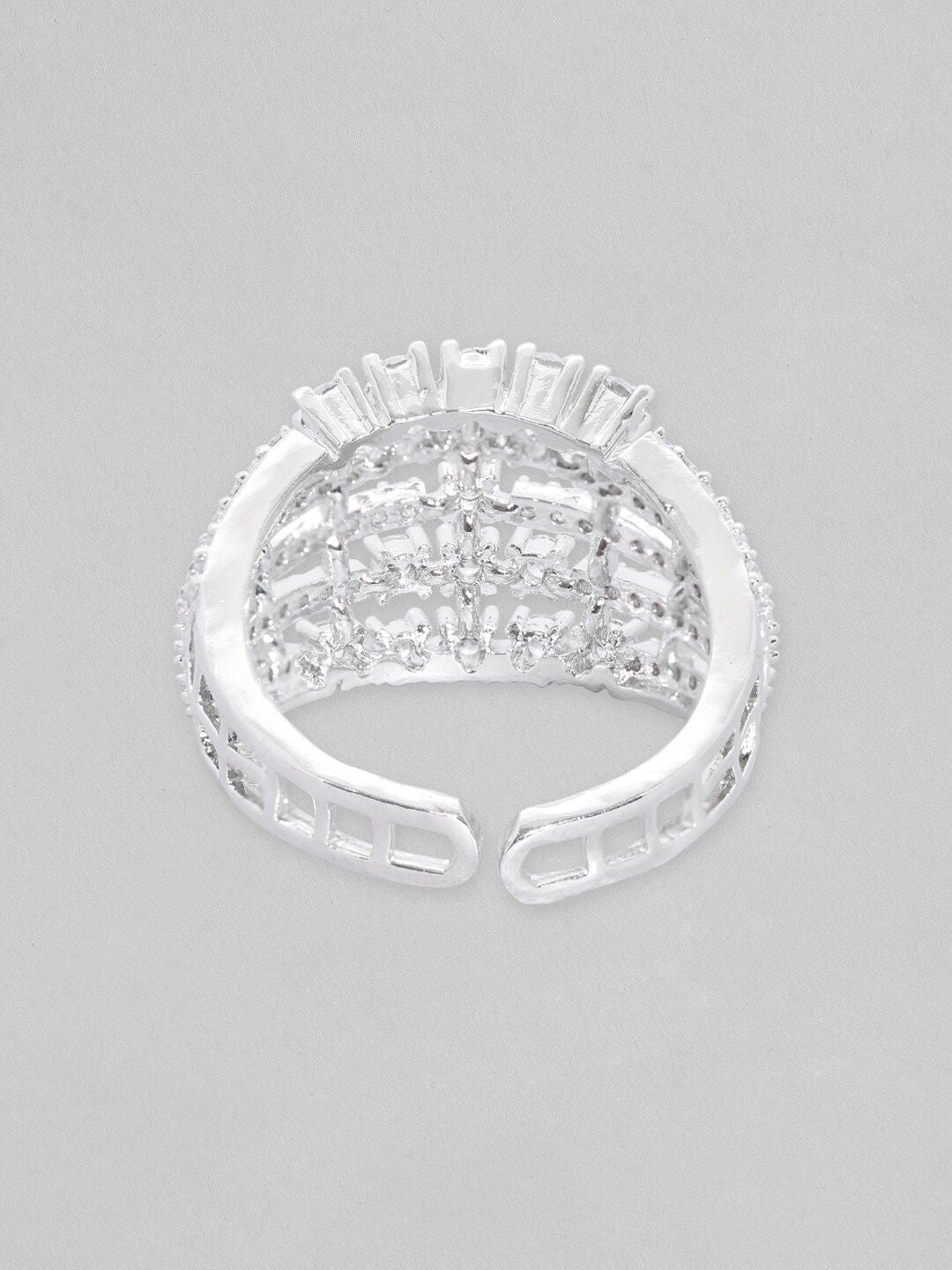 Dhiyona RJ Women's Silver-Plated AD Studded Adjustable Finger Ring