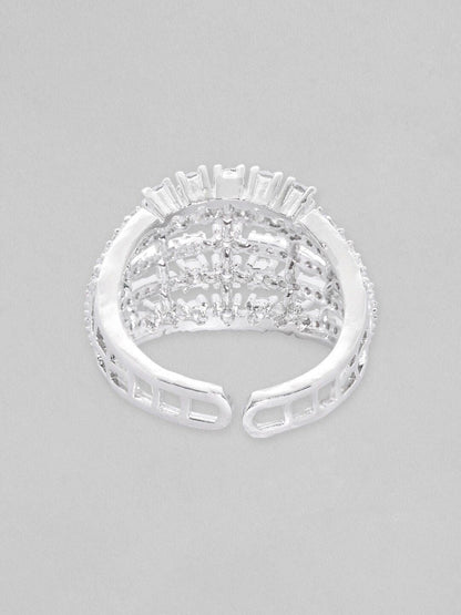 Dhiyona RJ Women's Silver-Plated AD Studded Adjustable Finger Ring