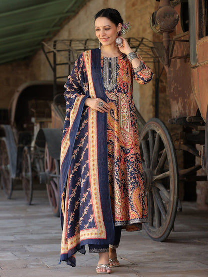 Dhiyona RR Women's Paisley Printed Regular Pure Cotton Kurta with Trousers & With Dupatta