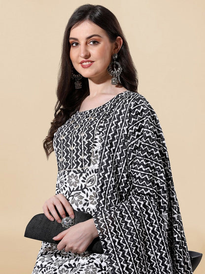 Dhiyona KL Ethnic Motifs Printed Pure Cotton Kurta with Trousers & With Dupatta