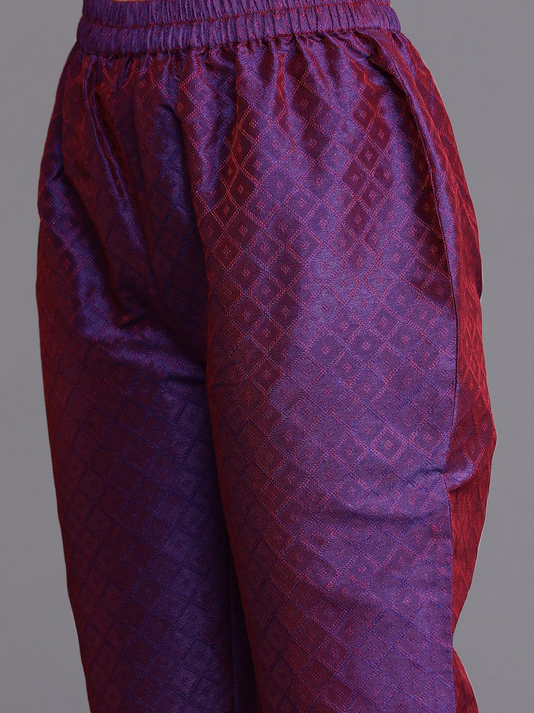 Purple Purple Geometric Woven Design Thread Work Jacquard Kurta with Trousers & Dupatta