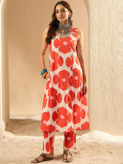 Women Floral Printed Regular Pure Cotton Kurta with Trousers