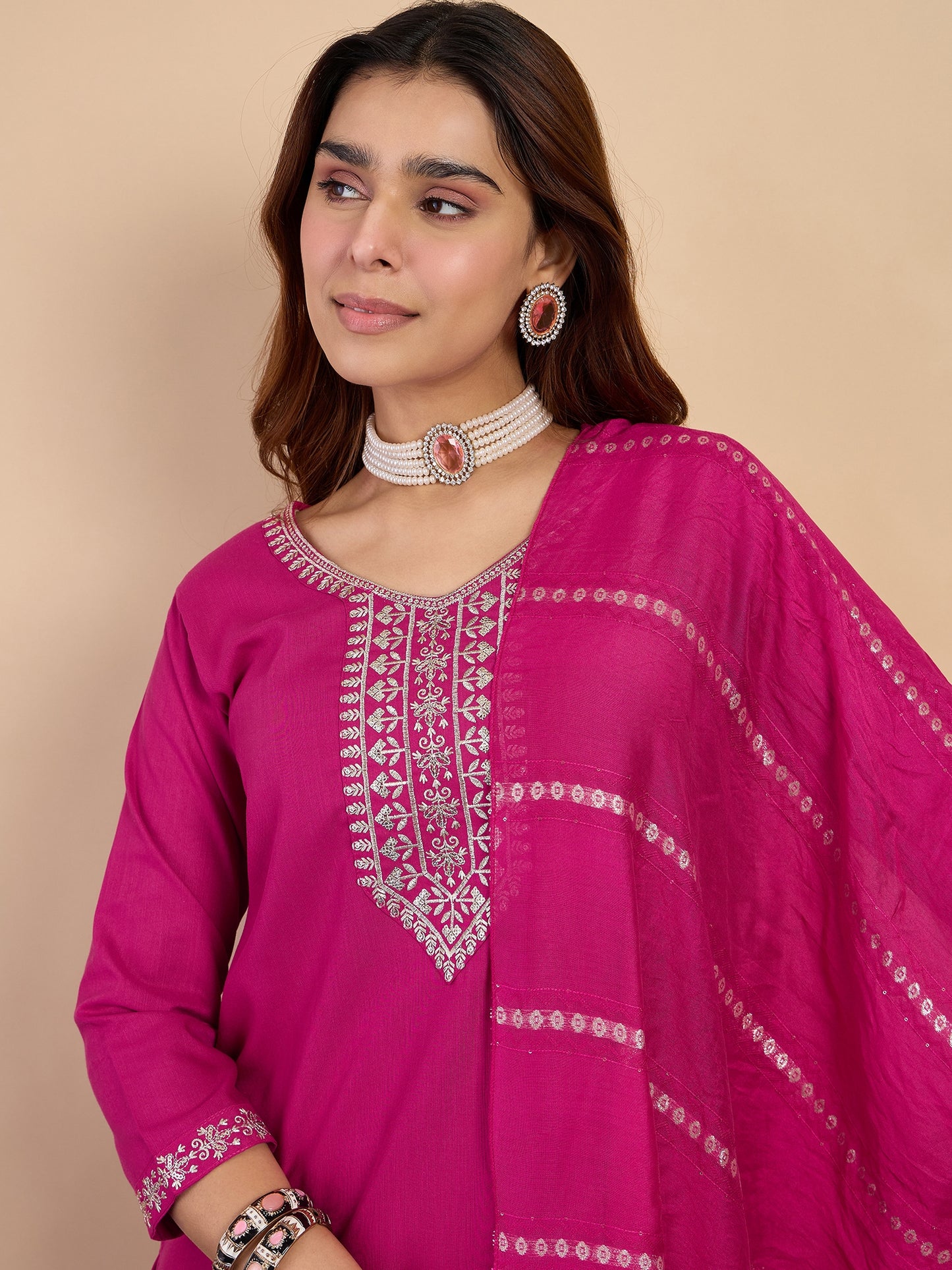 Dhiyona VV Pink Women's Designer Kurta Pant Set Premium Pattern Collection