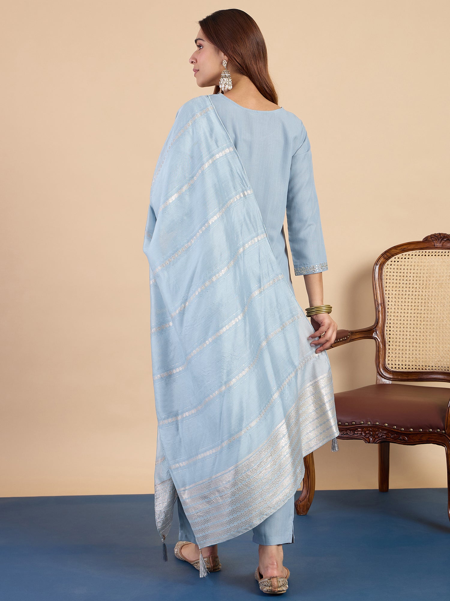 Dhiyona VV Grey Women's Designer Kurta Pant Set Premium Pattern Collection