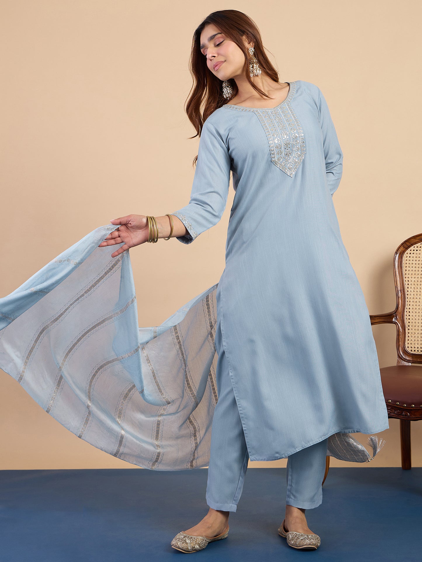 Dhiyona VV Grey Women's Designer Kurta Pant Set Premium Pattern Collection