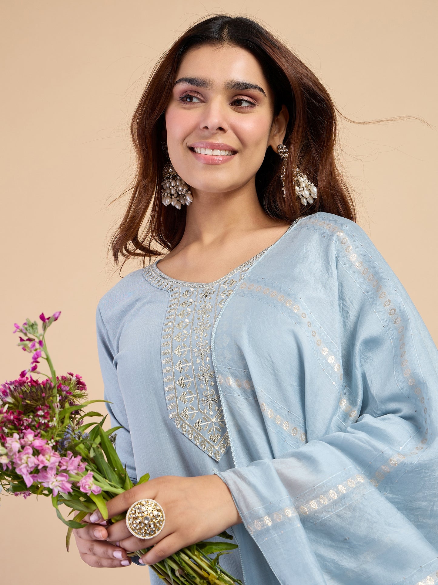 Dhiyona VV Grey Women's Designer Kurta Pant Set Premium Pattern Collection