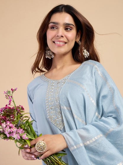 Dhiyona VV Grey Women's Designer Kurta Pant Set Premium Pattern Collection